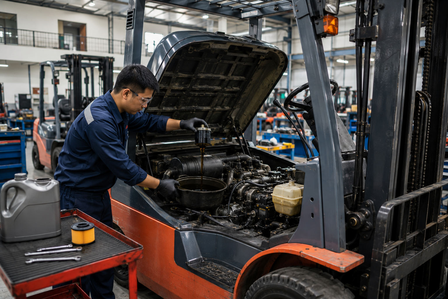 Thay nhớt xe nâng
