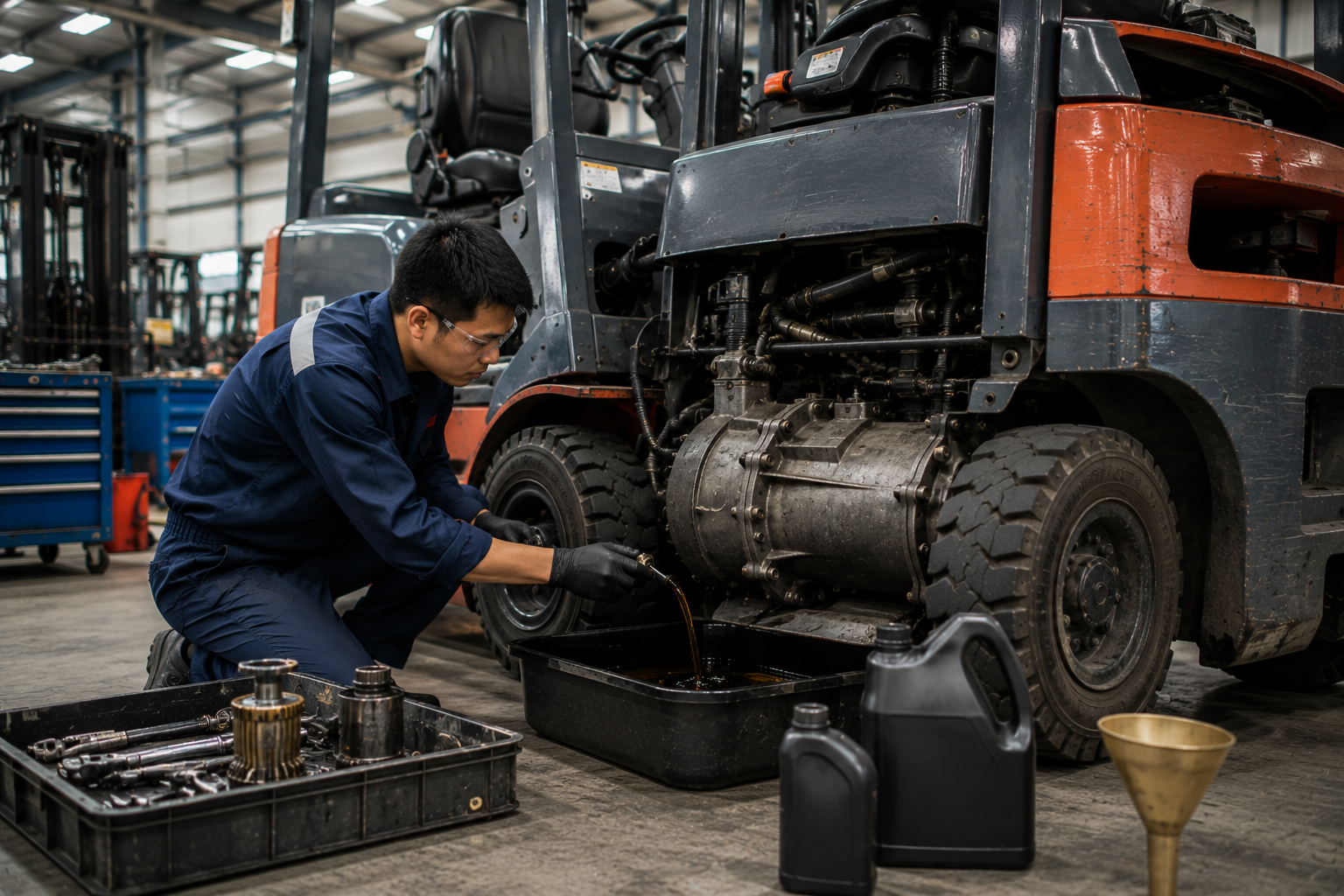Thay dầu hộp số xe nâng